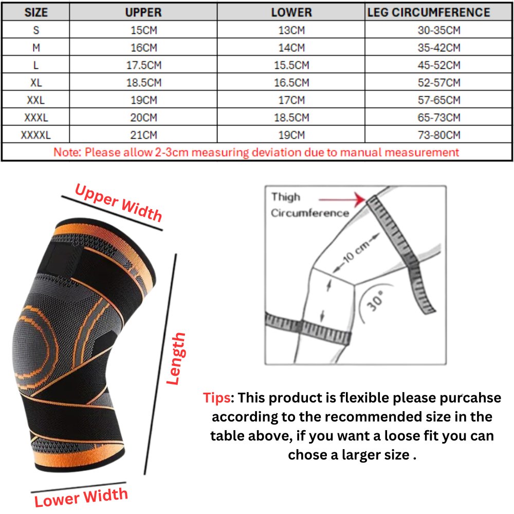Knee compression size guide