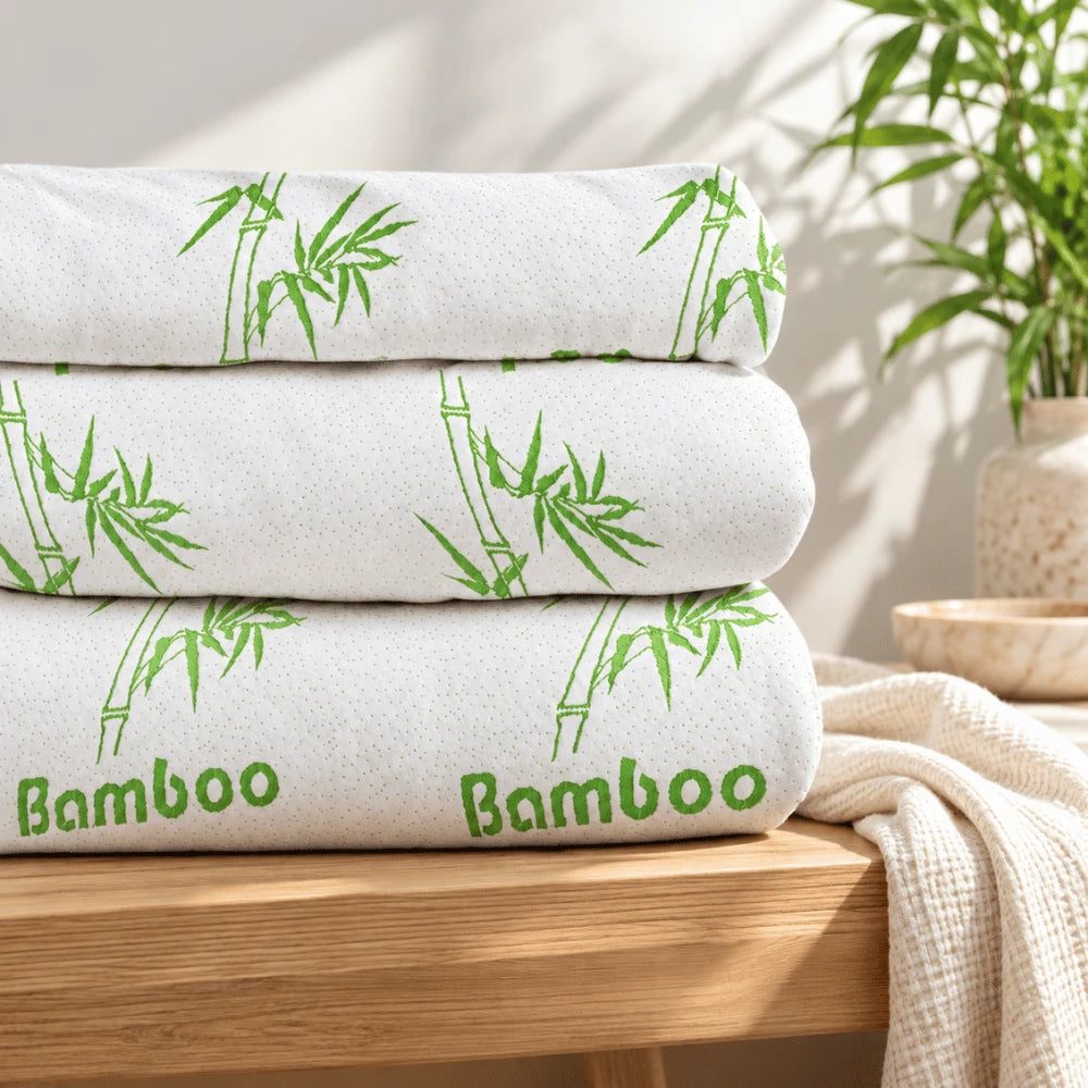 Folded BambooFresh mattress protector showing its bamboo patterned fabric and soft finish