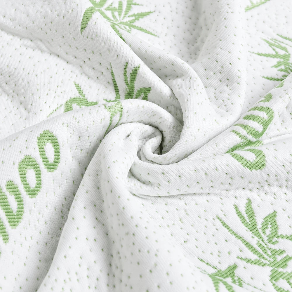 Close-up of breathable BambooFresh mattress protector fabric with green bamboo pattern