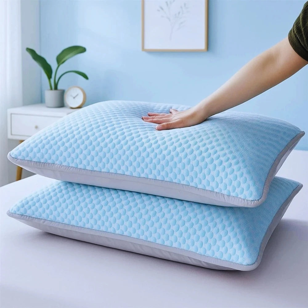 textured cooling pillowcases stacked on bed showing breathable comfort