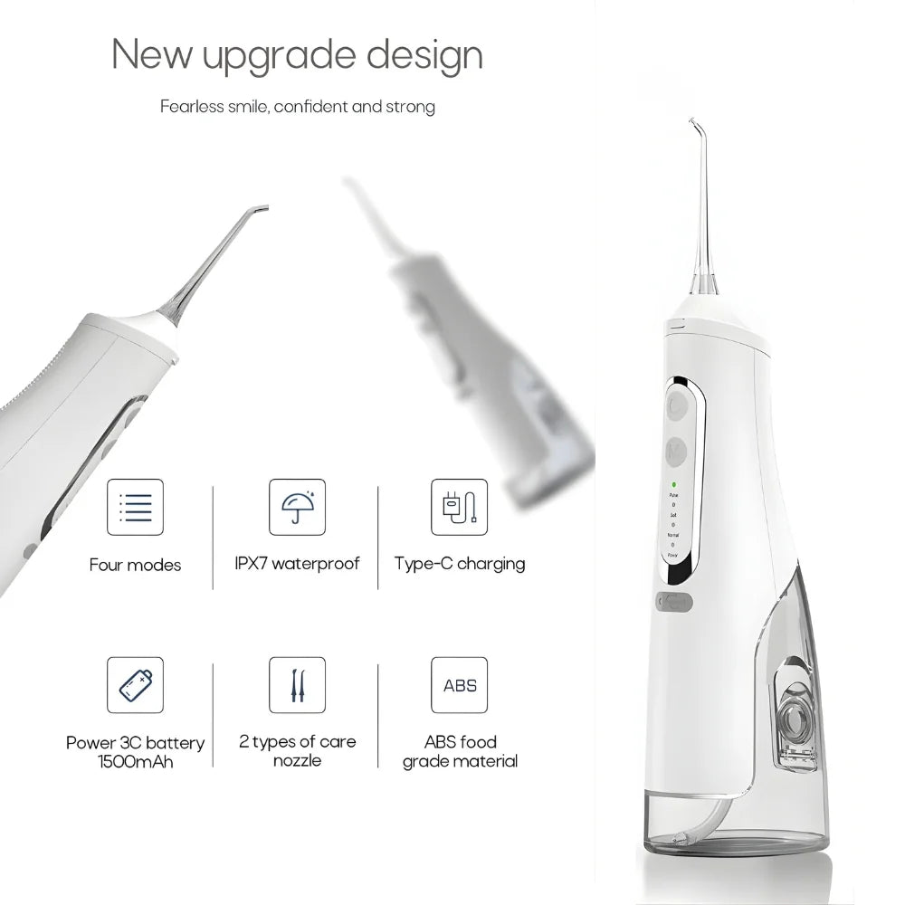 Upgraded cordless oral irrigator with multiple cleaning modes.