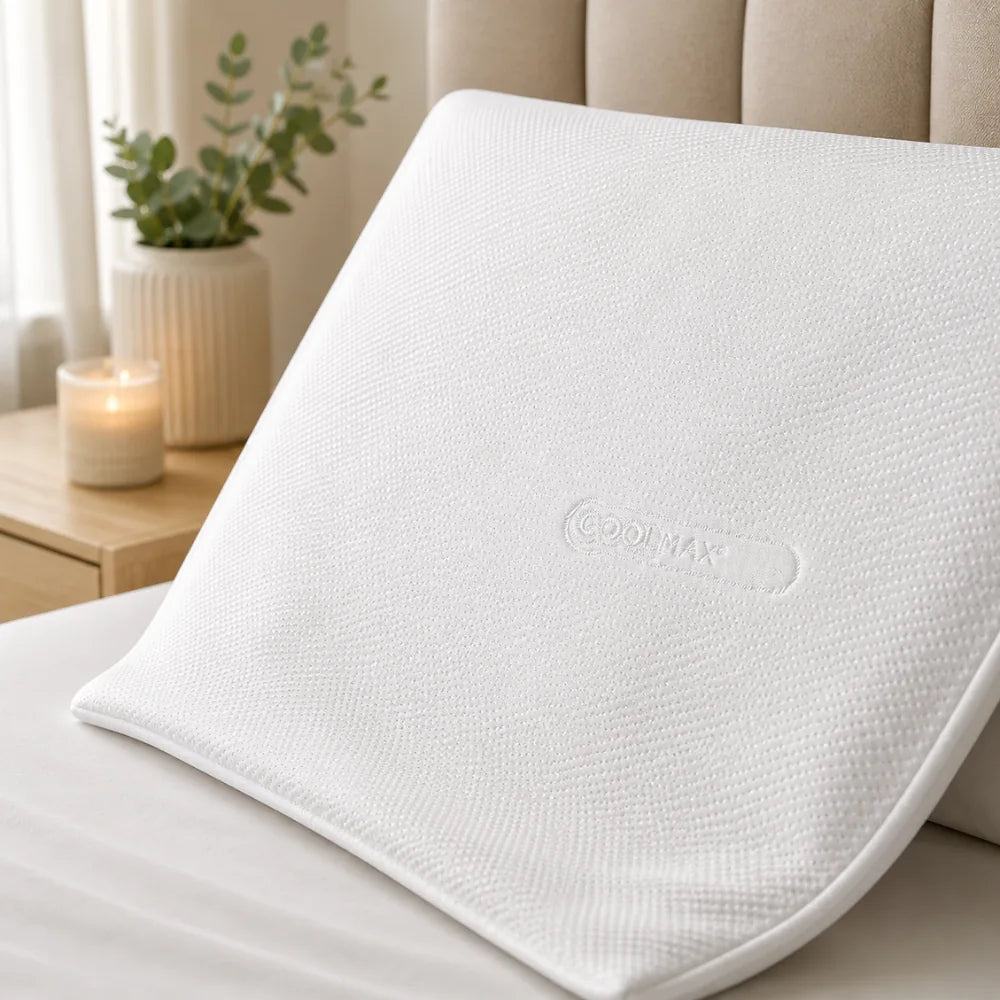 DreamCool breathable pillowcase folded to show the textured white fabric