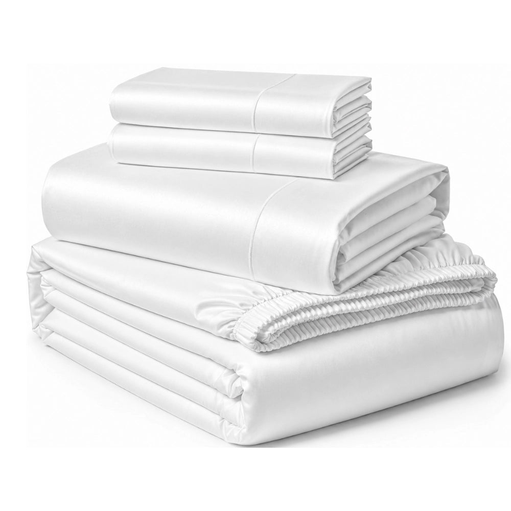 White Egyptian cotton sheets folded in luxury hotel style display