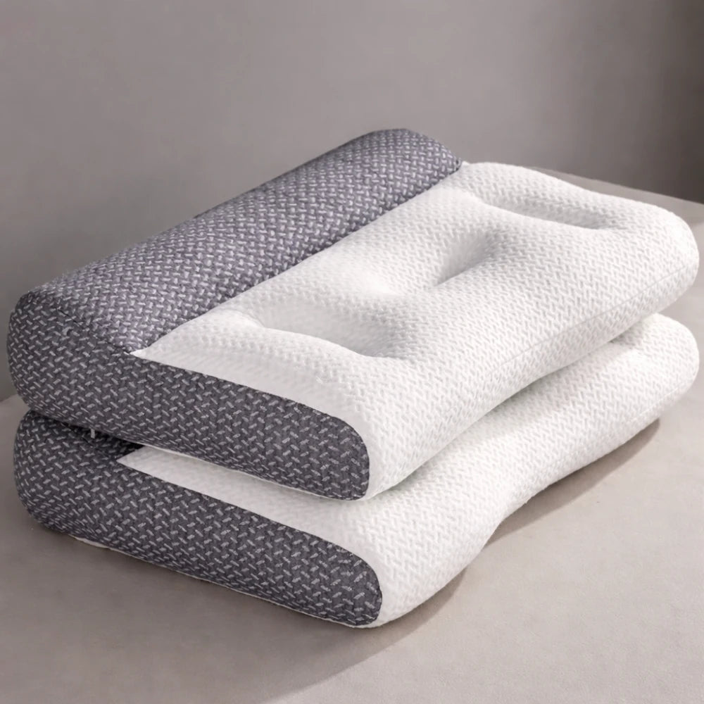 two pillows stacked highlighting dual layer support ergonomic pillow
