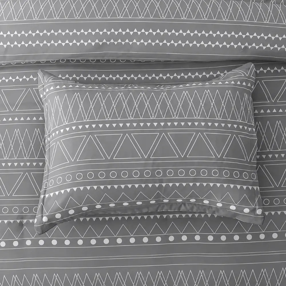 HorizonGeo Coastal Grey matching geometric pillowcase and comforter detail