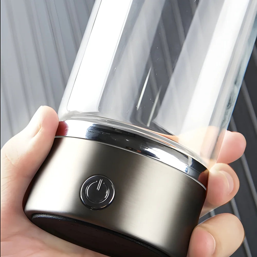 Close up of hydrogen water bottle base with stainless steel button