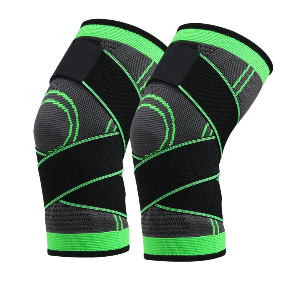 Green Knee Compression Support Sleeve with Adjustable Straps for Joint Pain Relief