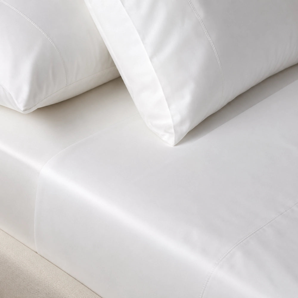 Smooth Egyptian cotton sheet close up with soft sateen finish