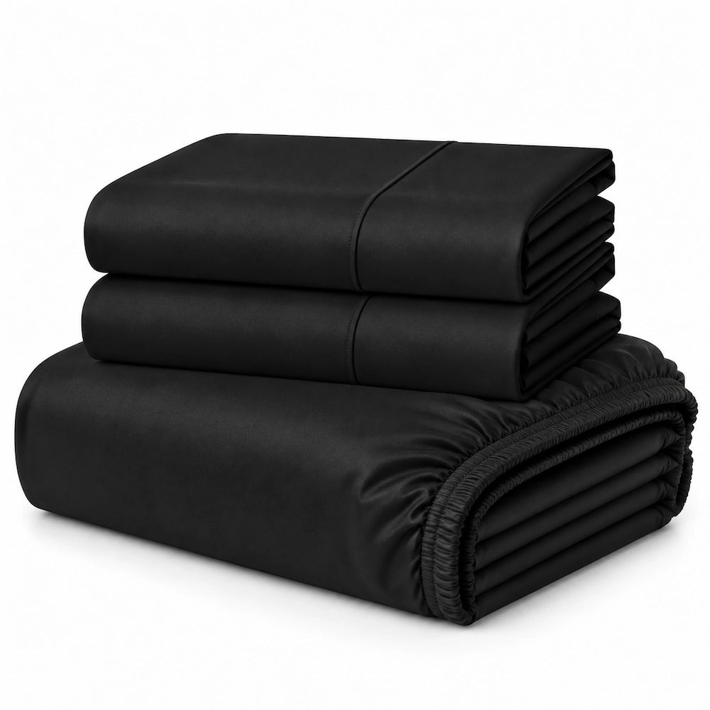 Black Egyptian cotton fitted sheet set with matching pillowcases