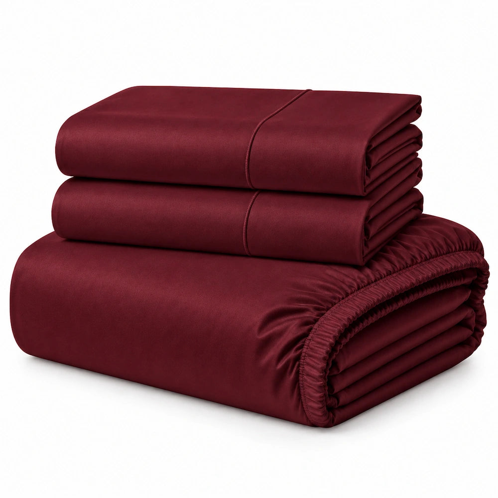Burgundy 1000TC Egyptian cotton fitted sheet set with matching pillowcases