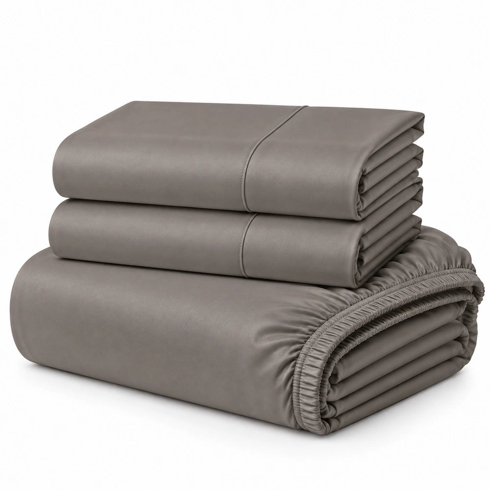 Grey Egyptian cotton fitted sheet and pillowcase set with sateen finish