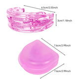 Pink anti snoring mouthpiece shown with size measurements for custom fit