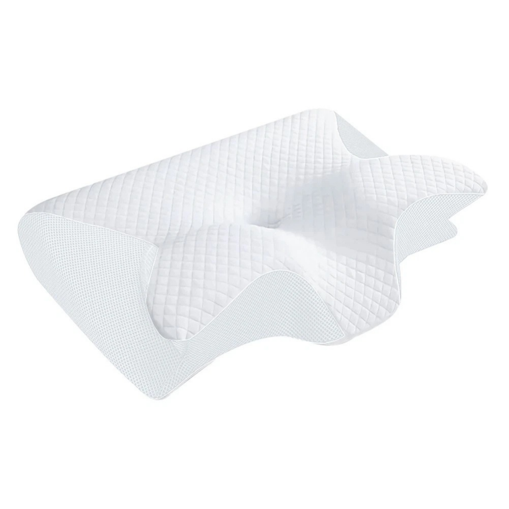 White Anti Snoring Pillow with ergonomic contour design, breathable mesh panels and cervical neck support