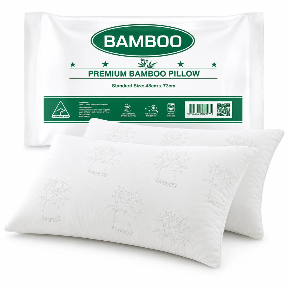Australian made bamboo pillows in premium twin pack packaging