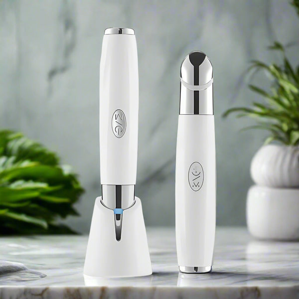 Rechargeable under-eye wand helps absorb skincare & reduce puffiness.