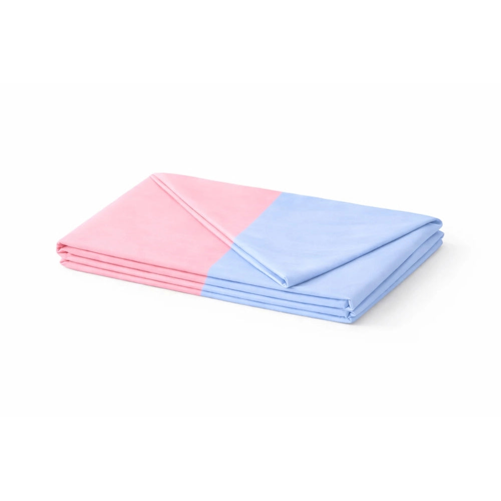 pink and blue pillow folded showing dual colour design