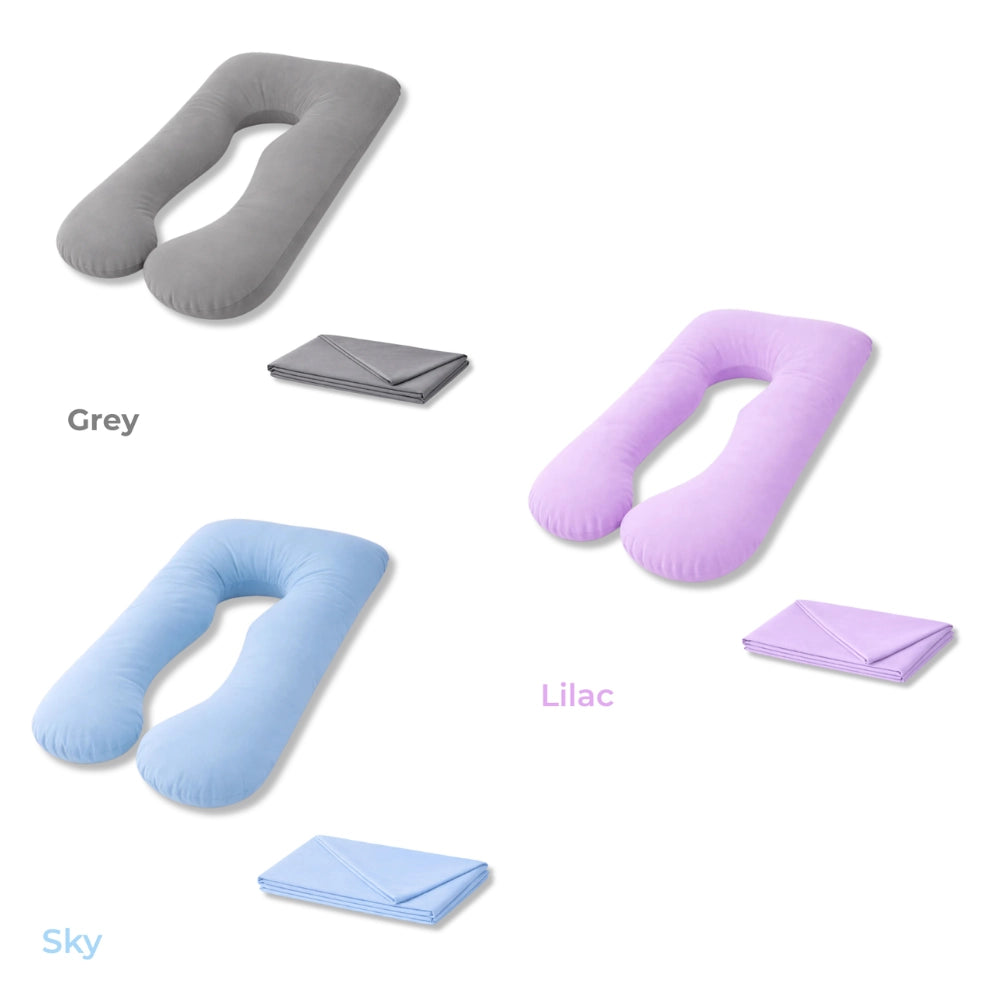 BodyHaven support pillow in grey lilac and sky blue with matching pillowcases
