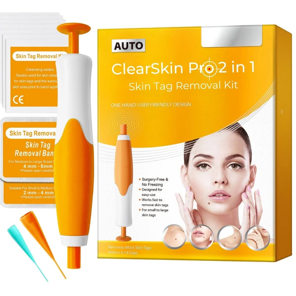 ClearSkin Pro 2 in 1 Skin Tag Remover Kit with applicator pen, bands, and safe at-home removal solution