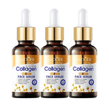 Three serum bottles displayed as a skincare bundle pack, collagen serum