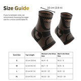 Size guide chart showing shoe fit for ankle compression socks