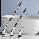 Cordless electric scrubber with long handle for bathroom, shower, tile, and floor deep cleaning