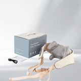 Beige cordless neck massager worn for daily comfort relief, neck massager