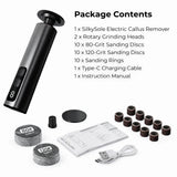 electric callus remover kit with sanding discs and accessories laid out