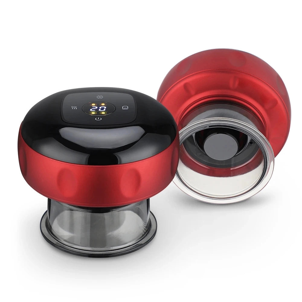 Red and black device shown close up for deep muscle recovery