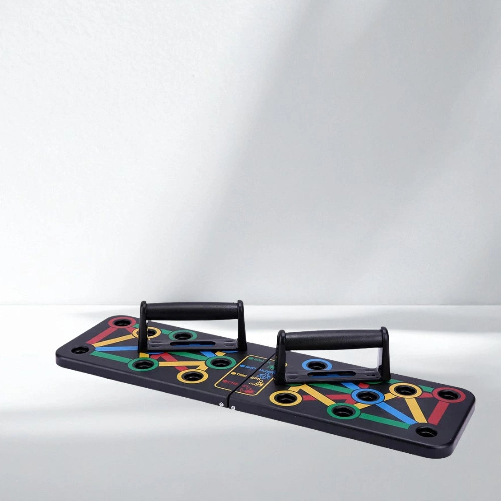 Foldable push up board laid flat with detachable handles, push up board