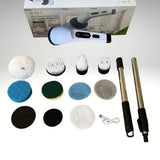 Household electric cleaning brush kit with multiple scrubber heads for kitchen, bathroom, and floor cleaning