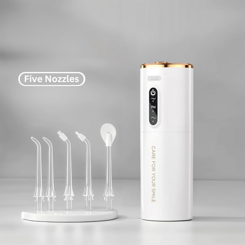 Portable dental flosser for fresh breath and clean teeth.