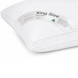close up of pillow corner with label highlighting premium king size pillow