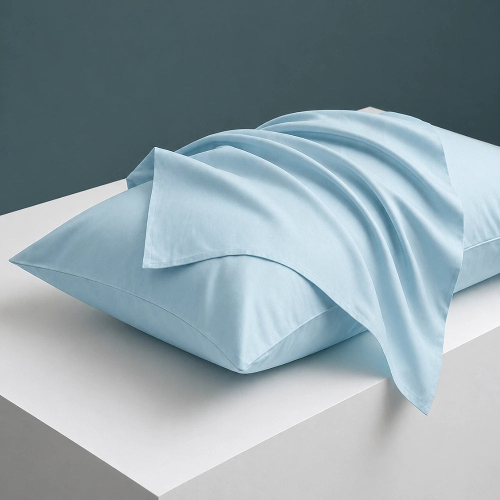 aqua mist pillowcase draped softly over pillow for breathable cotton comfort