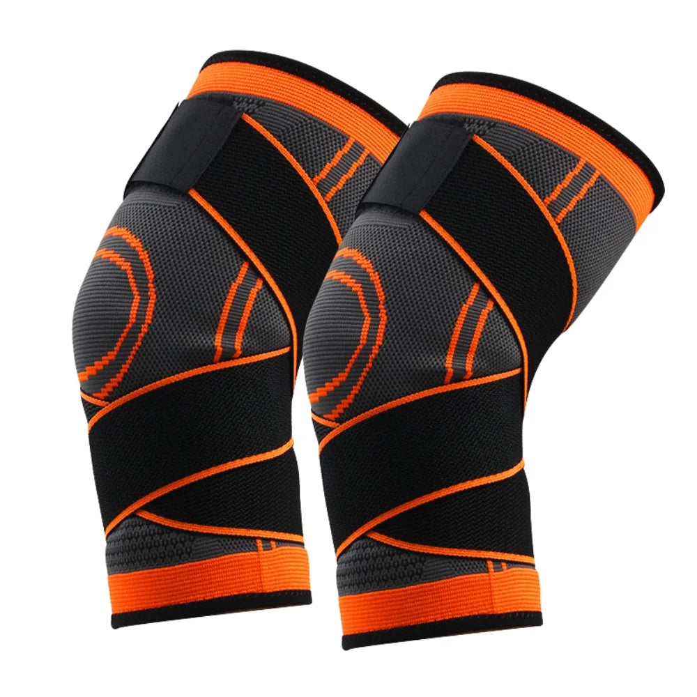 Orange Knee Compression Support Sleeve with Straps for Stability and Sports Support