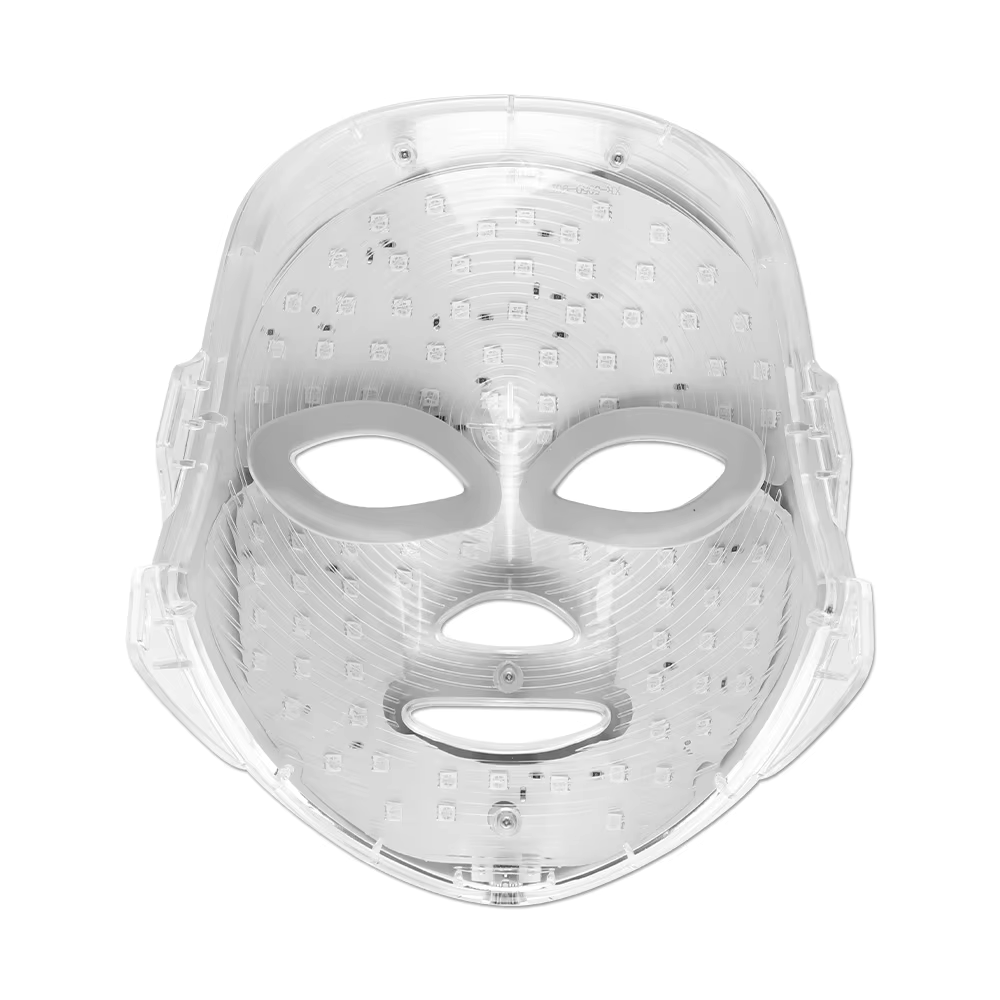 Before and after using LuxeGlow LED facial mask therapy for smoother, radiant skin