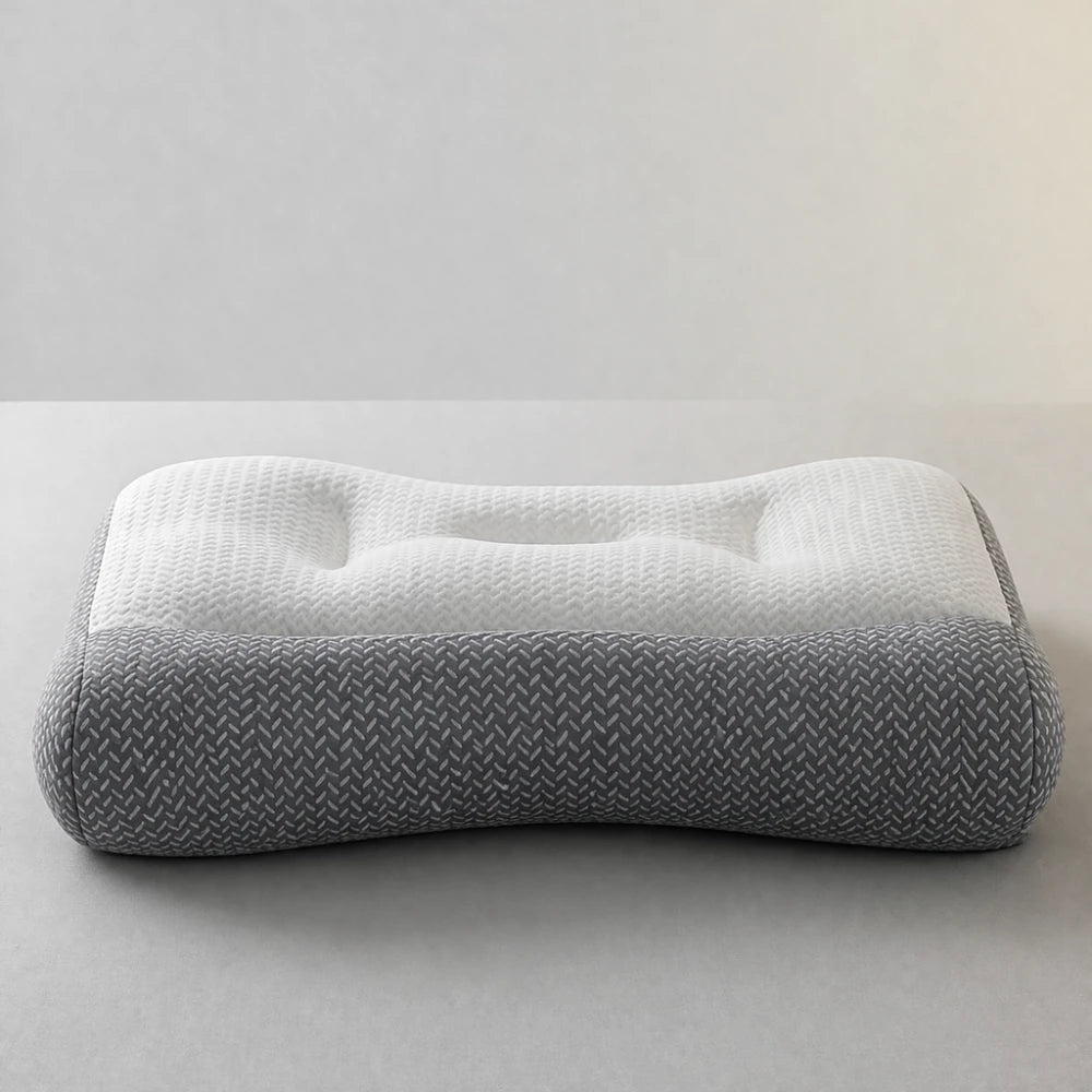 single contoured pillow on surface showing shape memory foam pillow