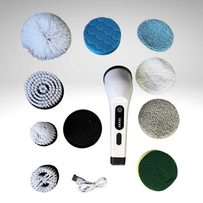 Multipurpose electric cleaning brush set with different scrubber heads for bathroom, kitchen, and tile cleaning
