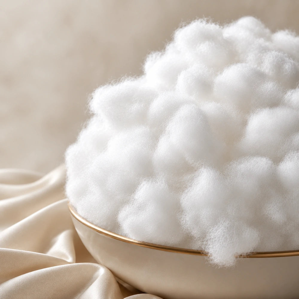 Soft high-loft fibre ready to refill an adjustable pillow.