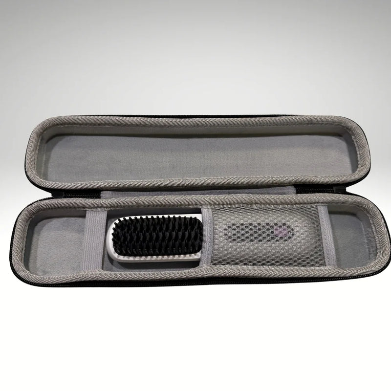 Hard shell PureStraight travel case open view with protective interior.