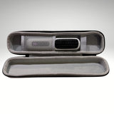 Open PureStraight hard shell travel case showing interior compartments.