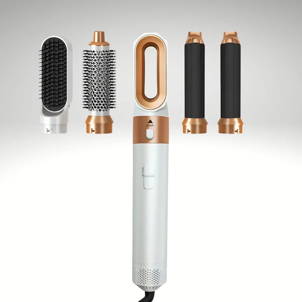 SilkFlow Air 5-in-1 Styler silver with brush and curling attachments for hair