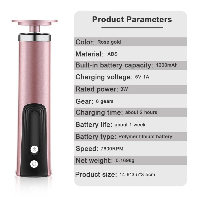 Technical specifications of the SilkySole Electric Callus Remover including speed, battery, and material details