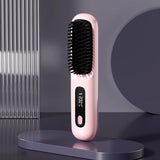 SleekWave Cordless Hair Straightening Brush in Blush Pink featuring 200°C heat setting for smooth and shiny results