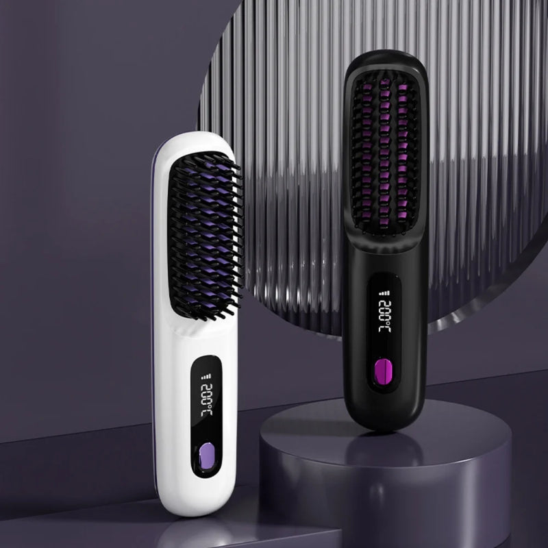 SleekWave Cordless Hair Straightening Brush in Pearl White and Midnight Black color options with sleek modern design