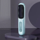 SleekWave Cordless Hair Straightening Brush in Glacier Blue with LED temperature control and portable compact design