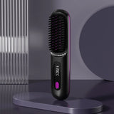 SleekWave Portable Cordless Hair Straightening Brush in stylish black with ergonomic handle for easy everyday styling