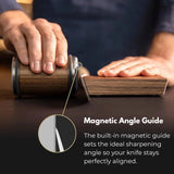 Magnetic angle guide keeping the knife aligned during sharpening