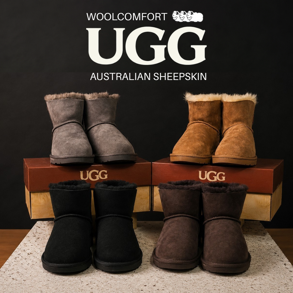 UGG Woolcomfort classic mini boots with Australian sheepskin lining on display boxes