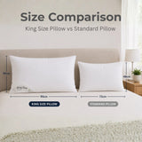 King size pillow vs standard pillow size comparison on bed showing extra width and comfort