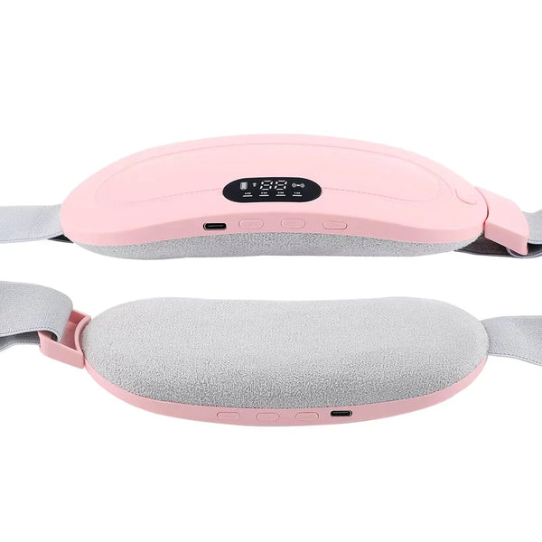 Wearable heating pad for period pain shown in use